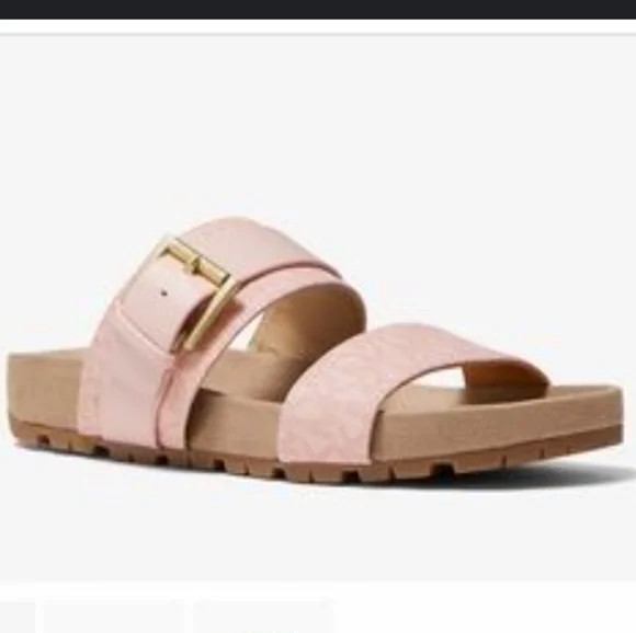 Michael Kors Blush Pink Mylah MK Signature Print Slide Sandals NEW SZ 6.5 - Picture 10 of 14